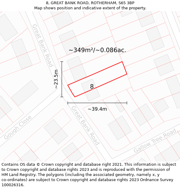 8, GREAT BANK ROAD, ROTHERHAM, S65 3BP: Plot and title map