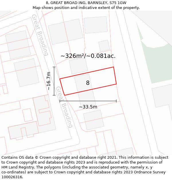 8, GREAT BROAD ING, BARNSLEY, S75 1GW: Plot and title map