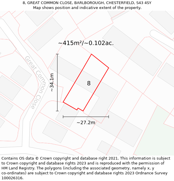 8, GREAT COMMON CLOSE, BARLBOROUGH, CHESTERFIELD, S43 4SY: Plot and title map