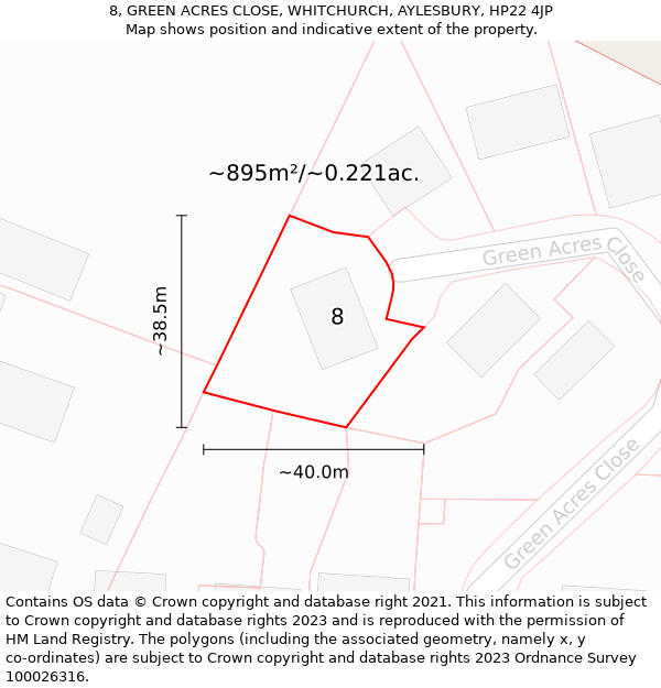 8, GREEN ACRES CLOSE, WHITCHURCH, AYLESBURY, HP22 4JP: Plot and title map