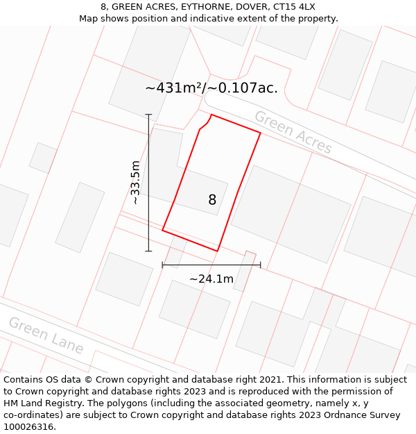 8, GREEN ACRES, EYTHORNE, DOVER, CT15 4LX: Plot and title map