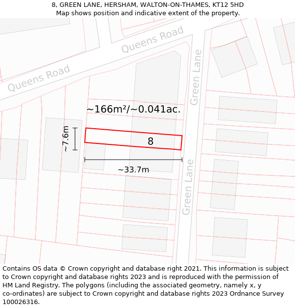 8, GREEN LANE, HERSHAM, WALTON-ON-THAMES, KT12 5HD: Plot and title map