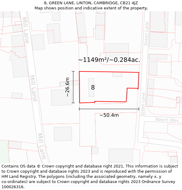 8, GREEN LANE, LINTON, CAMBRIDGE, CB21 4JZ: Plot and title map