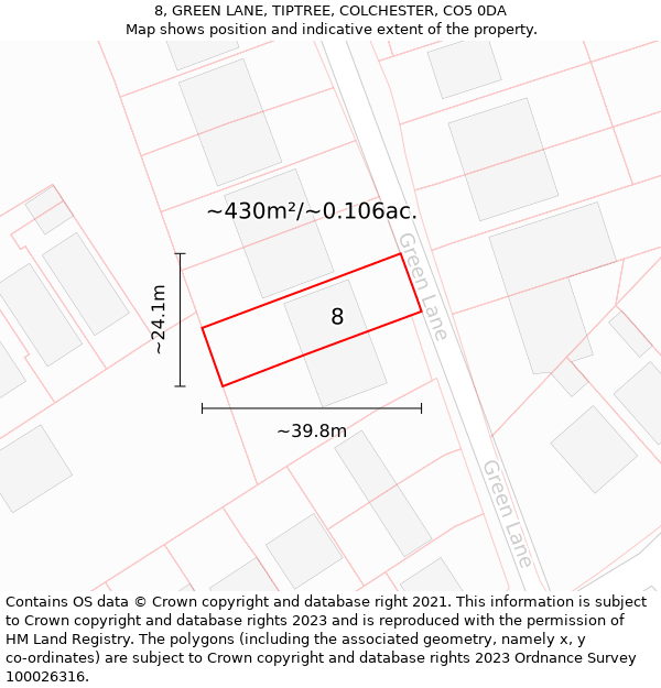 8, GREEN LANE, TIPTREE, COLCHESTER, CO5 0DA: Plot and title map