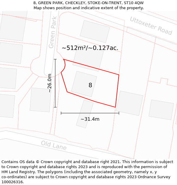 8, GREEN PARK, CHECKLEY, STOKE-ON-TRENT, ST10 4QW: Plot and title map