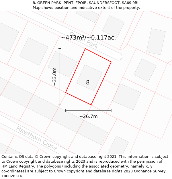 8, GREEN PARK, PENTLEPOIR, SAUNDERSFOOT, SA69 9BL: Plot and title map