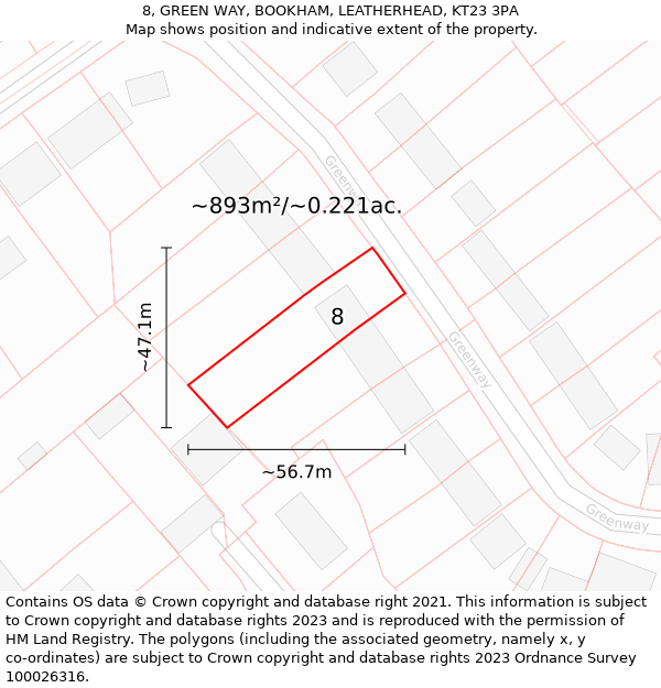 8, GREEN WAY, BOOKHAM, LEATHERHEAD, KT23 3PA: Plot and title map