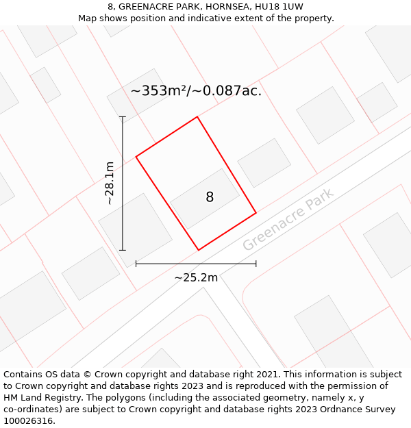 8, GREENACRE PARK, HORNSEA, HU18 1UW: Plot and title map