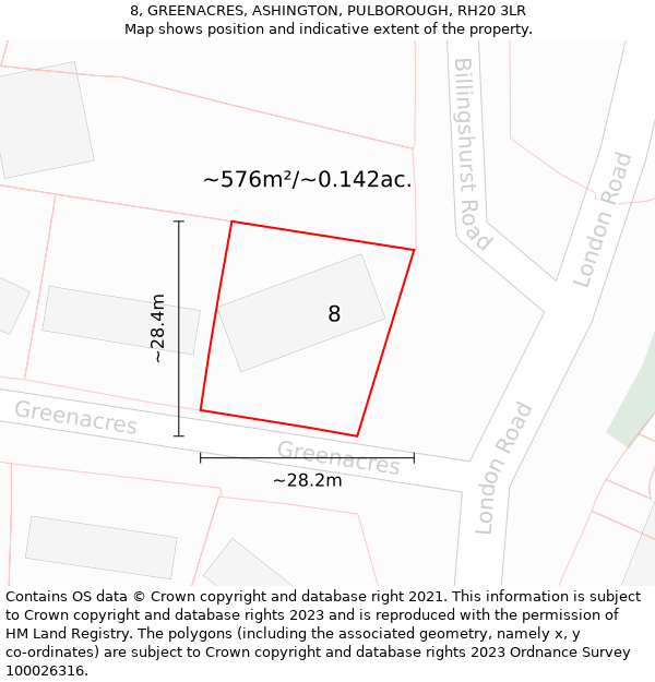 8, GREENACRES, ASHINGTON, PULBOROUGH, RH20 3LR: Plot and title map