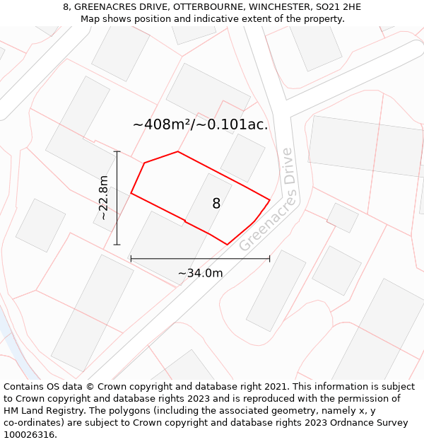 8, GREENACRES DRIVE, OTTERBOURNE, WINCHESTER, SO21 2HE: Plot and title map