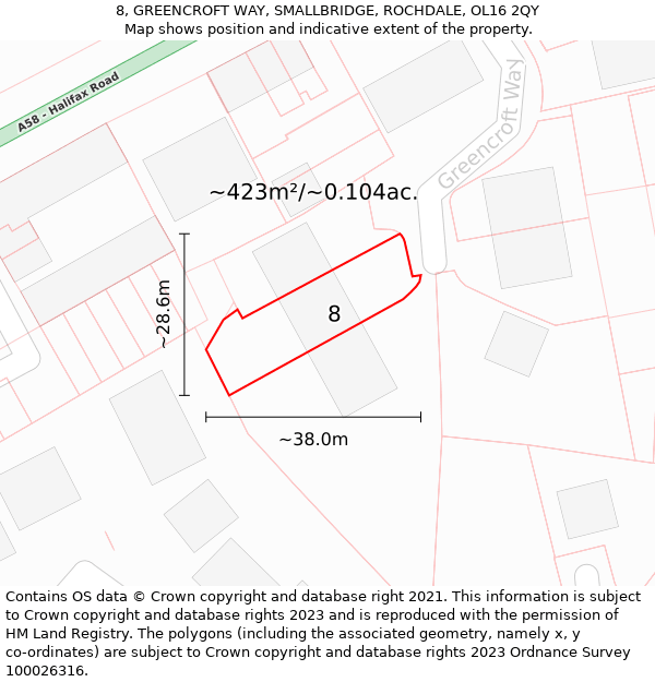 8, GREENCROFT WAY, SMALLBRIDGE, ROCHDALE, OL16 2QY: Plot and title map