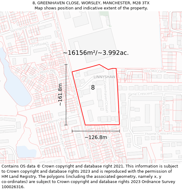 8, GREENHAVEN CLOSE, WORSLEY, MANCHESTER, M28 3TX: Plot and title map