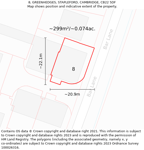 8, GREENHEDGES, STAPLEFORD, CAMBRIDGE, CB22 5DF: Plot and title map