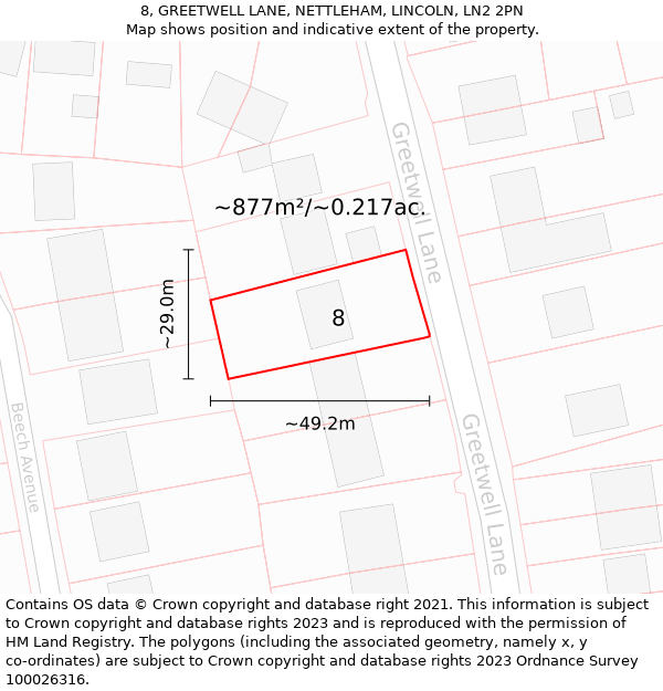 8, GREETWELL LANE, NETTLEHAM, LINCOLN, LN2 2PN: Plot and title map