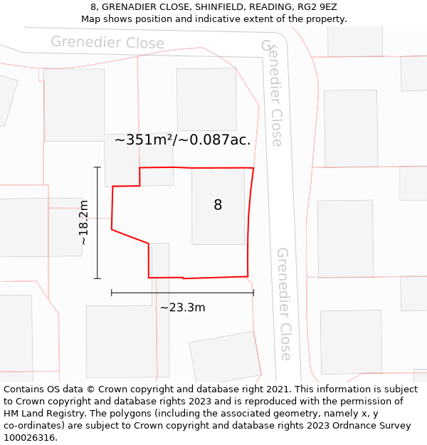 8, GRENADIER CLOSE, SHINFIELD, READING, RG2 9EZ: Plot and title map