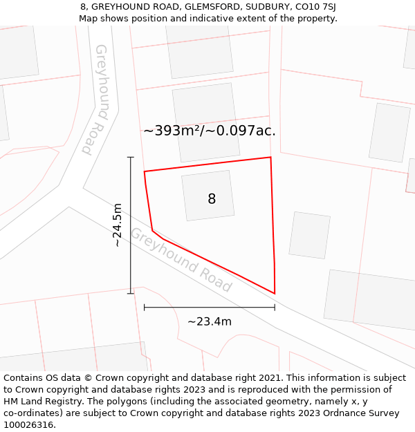 8, GREYHOUND ROAD, GLEMSFORD, SUDBURY, CO10 7SJ: Plot and title map