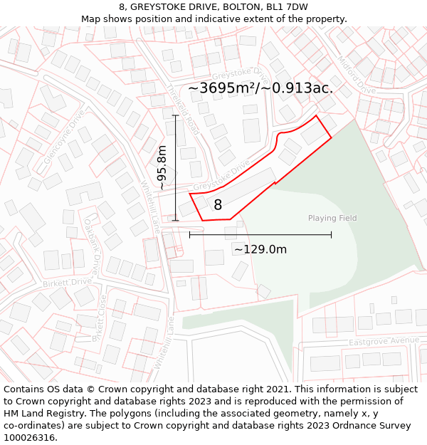 8, GREYSTOKE DRIVE, BOLTON, BL1 7DW: Plot and title map