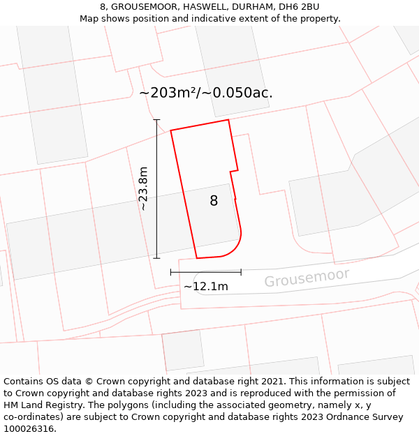 8, GROUSEMOOR, HASWELL, DURHAM, DH6 2BU: Plot and title map