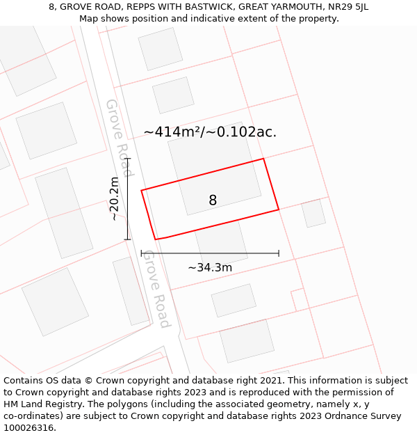 8, GROVE ROAD, REPPS WITH BASTWICK, GREAT YARMOUTH, NR29 5JL: Plot and title map