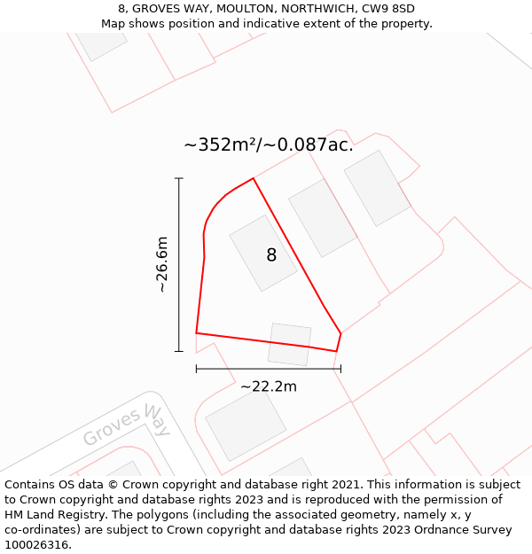 8, GROVES WAY, MOULTON, NORTHWICH, CW9 8SD: Plot and title map