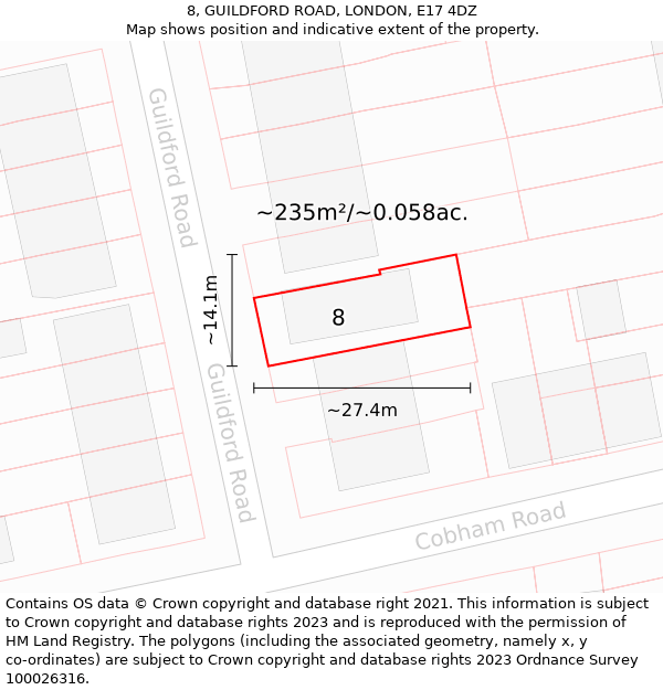8, GUILDFORD ROAD, LONDON, E17 4DZ: Plot and title map