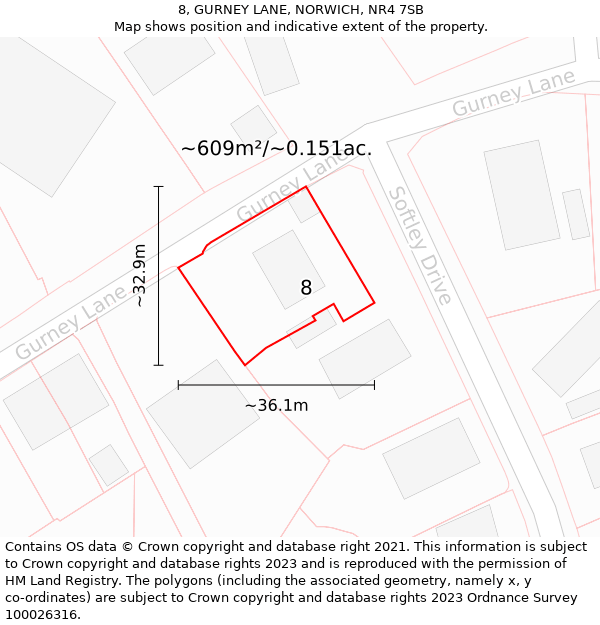 8, GURNEY LANE, NORWICH, NR4 7SB: Plot and title map