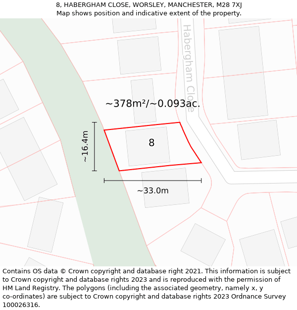 8, HABERGHAM CLOSE, WORSLEY, MANCHESTER, M28 7XJ: Plot and title map