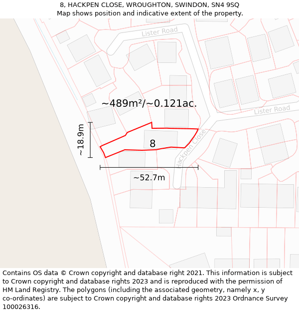 8, HACKPEN CLOSE, WROUGHTON, SWINDON, SN4 9SQ: Plot and title map