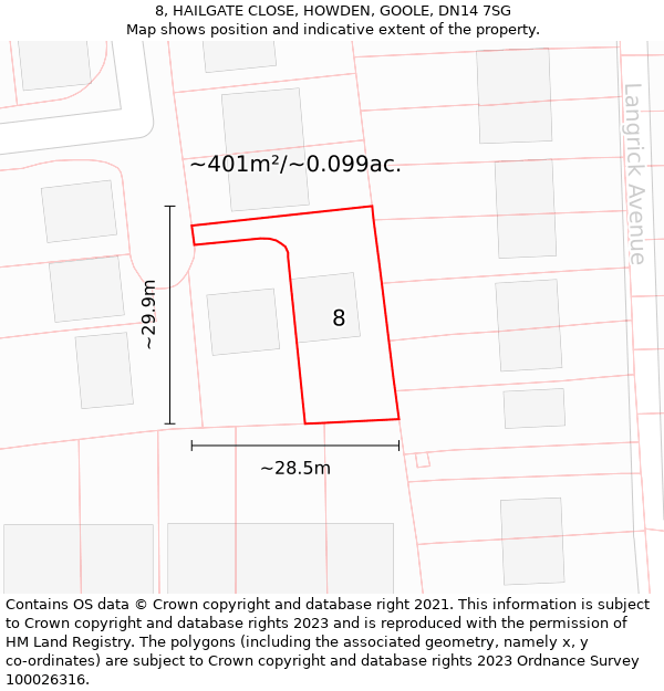 8, HAILGATE CLOSE, HOWDEN, GOOLE, DN14 7SG: Plot and title map