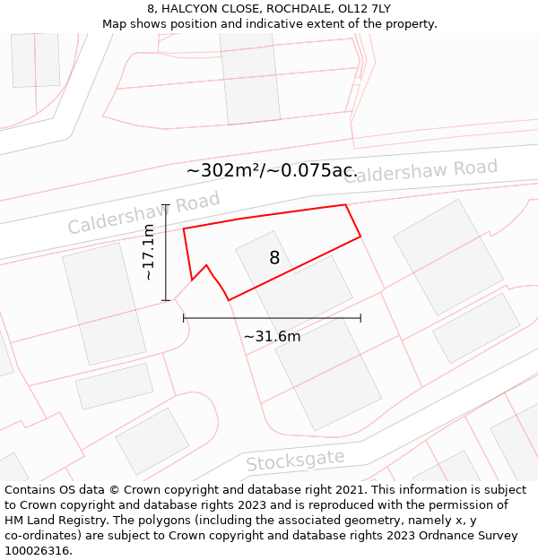 8, HALCYON CLOSE, ROCHDALE, OL12 7LY: Plot and title map