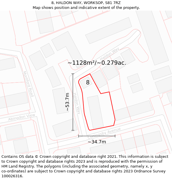 8, HALDON WAY, WORKSOP, S81 7RZ: Plot and title map