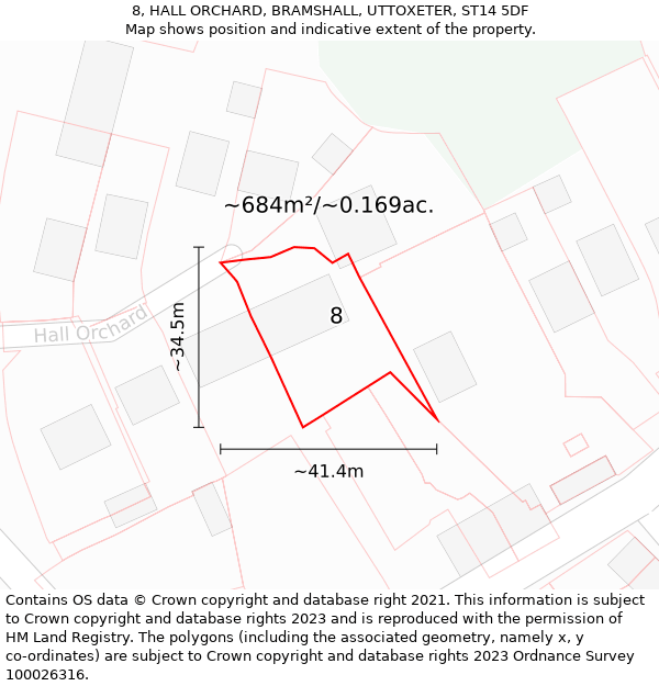 8, HALL ORCHARD, BRAMSHALL, UTTOXETER, ST14 5DF: Plot and title map