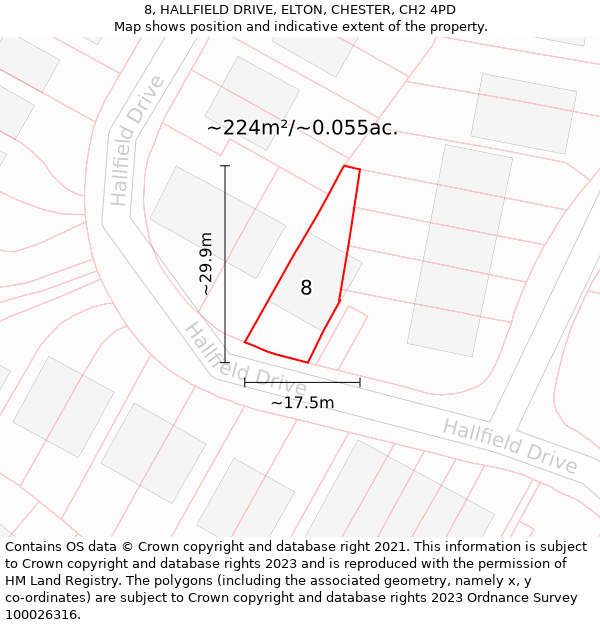 8, HALLFIELD DRIVE, ELTON, CHESTER, CH2 4PD: Plot and title map