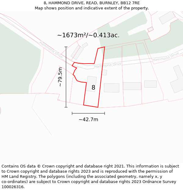 8, HAMMOND DRIVE, READ, BURNLEY, BB12 7RE: Plot and title map