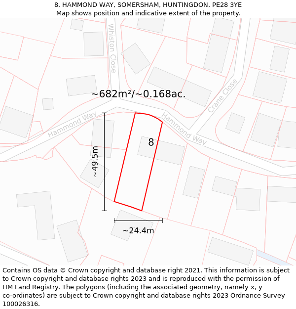 8, HAMMOND WAY, SOMERSHAM, HUNTINGDON, PE28 3YE: Plot and title map