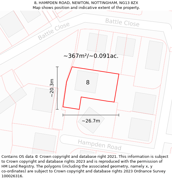 8, HAMPDEN ROAD, NEWTON, NOTTINGHAM, NG13 8ZX: Plot and title map