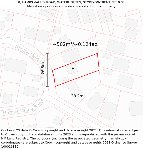 8, HAMPS VALLEY ROAD, WATERHOUSES, STOKE-ON-TRENT, ST10 3LJ: Plot and title map