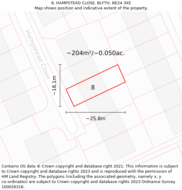 8, HAMPSTEAD CLOSE, BLYTH, NE24 3XE: Plot and title map