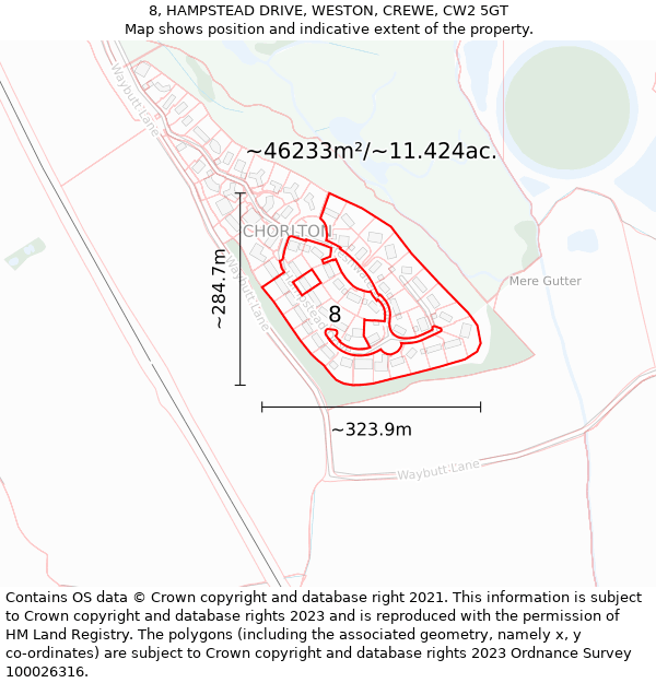 8, HAMPSTEAD DRIVE, WESTON, CREWE, CW2 5GT: Plot and title map