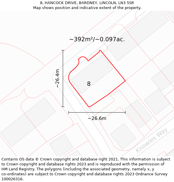 8, HANCOCK DRIVE, BARDNEY, LINCOLN, LN3 5SR: Plot and title map