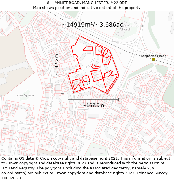 8, HANNET ROAD, MANCHESTER, M22 0DE: Plot and title map