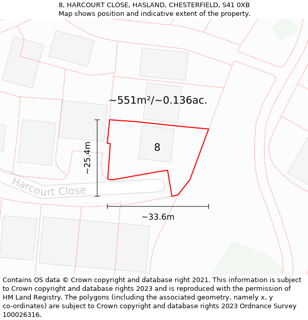 8, HARCOURT CLOSE, HASLAND, CHESTERFIELD, S41 0XB: Plot and title map