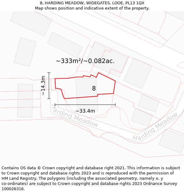 8, HARDING MEADOW, WIDEGATES, LOOE, PL13 1QX: Plot and title map