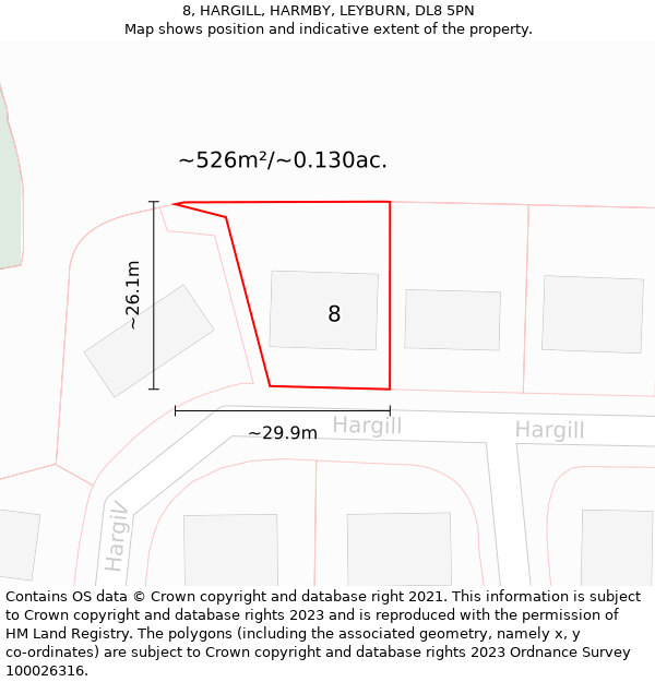 8, HARGILL, HARMBY, LEYBURN, DL8 5PN: Plot and title map