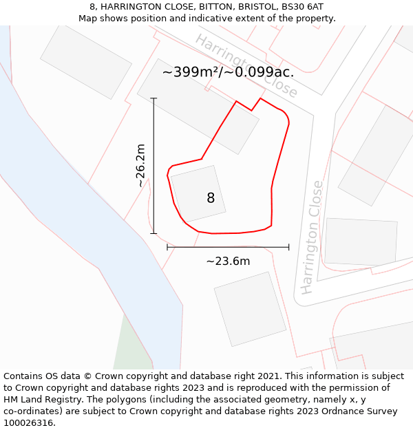 8, HARRINGTON CLOSE, BITTON, BRISTOL, BS30 6AT: Plot and title map