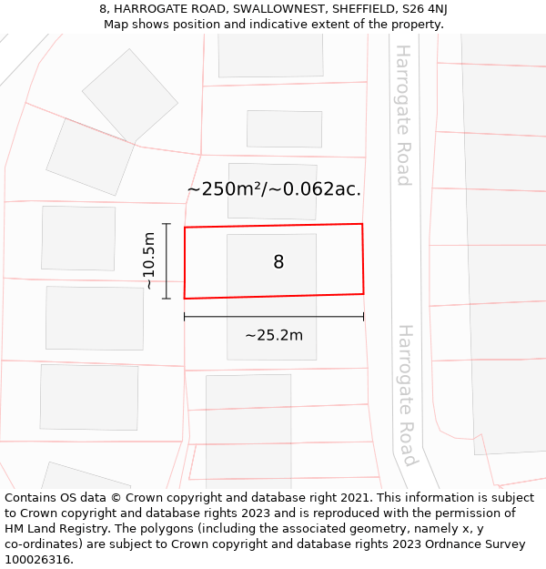 8, HARROGATE ROAD, SWALLOWNEST, SHEFFIELD, S26 4NJ: Plot and title map