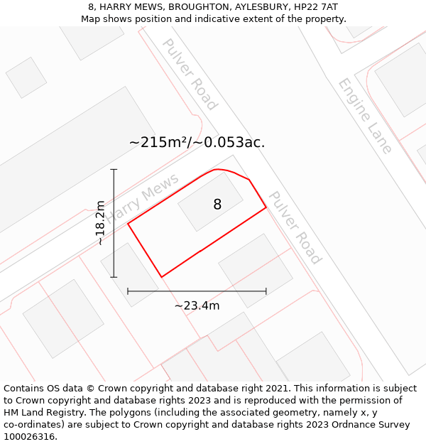 8, HARRY MEWS, BROUGHTON, AYLESBURY, HP22 7AT: Plot and title map