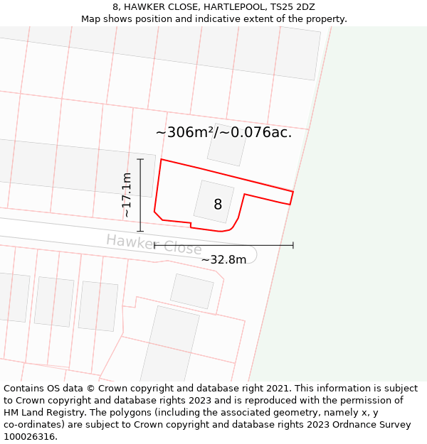 8, HAWKER CLOSE, HARTLEPOOL, TS25 2DZ: Plot and title map