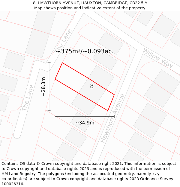 8, HAWTHORN AVENUE, HAUXTON, CAMBRIDGE, CB22 5JA: Plot and title map