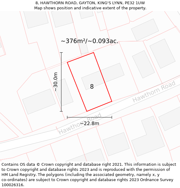 8, HAWTHORN ROAD, GAYTON, KING'S LYNN, PE32 1UW: Plot and title map